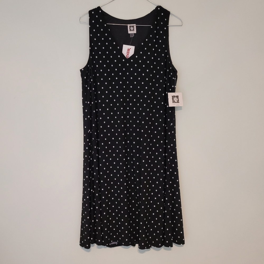 NWT Anne Klein Black and White Polka Dot Swing Dress - Size 8